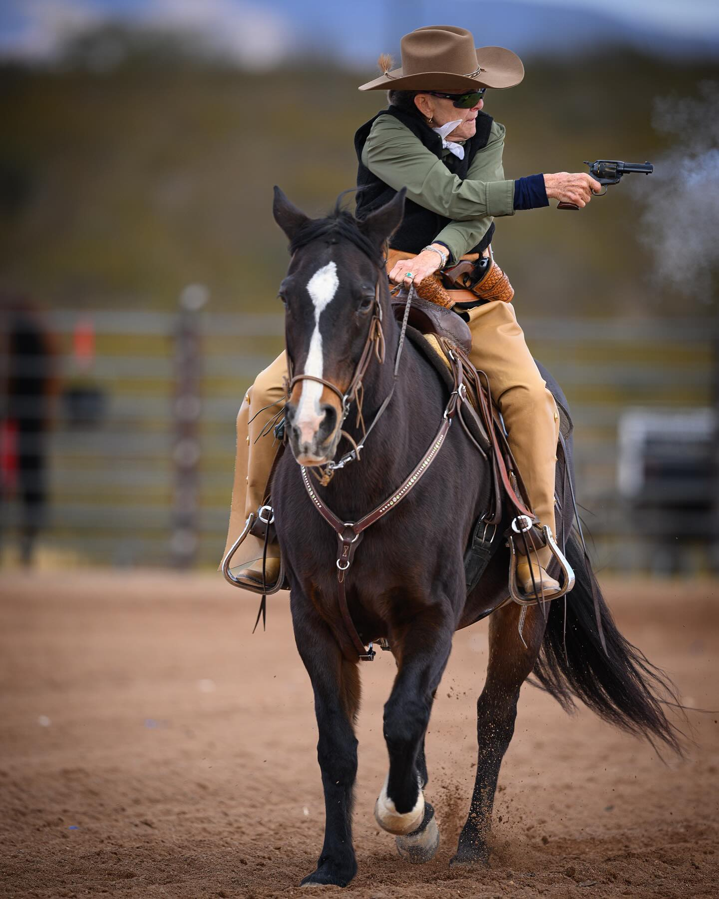 S. Ronai White competing in Cowboy Mounted Shooting
